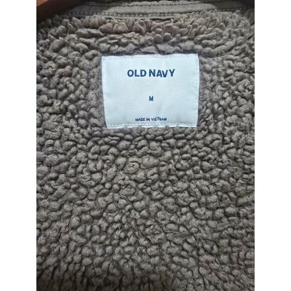 Old Navy Pieced-Yoke Teddy Fleece Jacket Brown Cozy Winter Casual Men's Size M - Picture 5 of 8